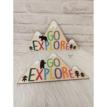 Letrero decorativo montañas "Go Explore"